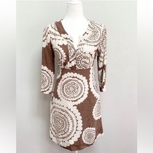 Boden Brown and White Medallion Patterned Linen Dress